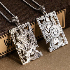 Guan Gong Dragon Auspicious Clouds Wealth Necklace Pendant