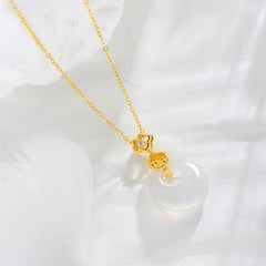 925 Sterling Silver White Agate Fu Character Happiness Luck Necklace Pendant