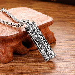 Tibetan Om Mani Padme Hum Copper Plated Silver Shurangama Mantra Vajra Pattern Peace Necklace Pendant