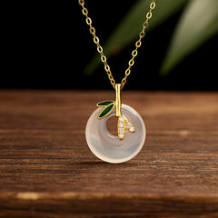 925 Sterling Silver Natural Chalcedony Bamboo Leaf Peace Buckle Necklace Pendant