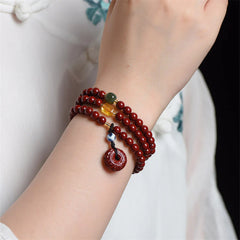 Renbeads Tibetan Cinnabar Peace Buckle Triple Wrap Blessing Bracelet Mala