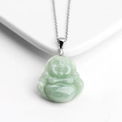 Renbeads 925 Sterling Silver Laughing Buddha Jade Blessing Necklace Chain Pendant