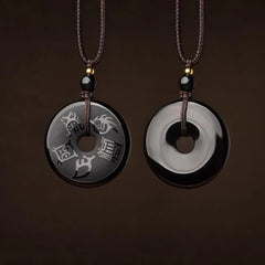 Black Obsidian Taoism Five Sacred Mountains Carved Strength Peace Buckle Decoration