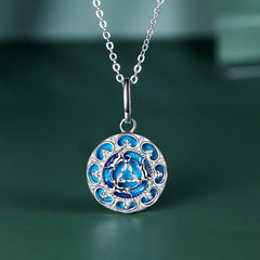 925 Sterling Silver Round Turquoise Three Rabbits Balance Necklace Pendant