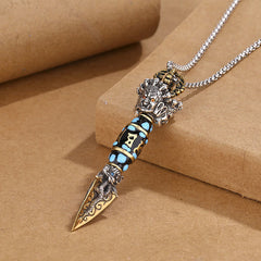 Tibet Om Mani Padme Hum Dzi Bead Dorje Vajra Pattern Rotatable Wealth Necklace Pendant